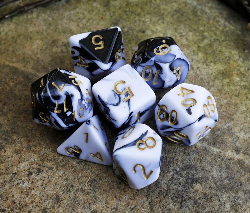HD DND Dice Set Black & White Marble RPG Polyhedral Dice Fit Dungeons and Dragons(D&D) Pathfinder MTG Tabletop Role Playing Game 7-Die Dice Set - Image 5